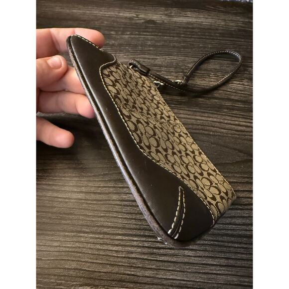 COACH Small Logo C BROWN / TAN Canvas & Leather Wristlet Silver Tone Hardware - Picture 3 of 6